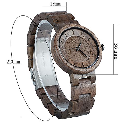 BEWELL Reloj Mujer Madera Analógico Cuarzo Japonés con Correa de Madera Redondo Casual Relojes de Pulsera (Negro)