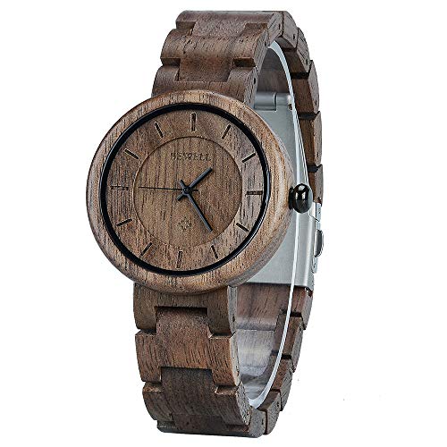 BEWELL Reloj Mujer Madera Analógico Cuarzo Japonés con Correa de Madera Redondo Casual Relojes de Pulsera (Negro)