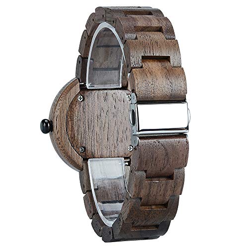 BEWELL Reloj Mujer Madera Analógico Cuarzo Japonés con Correa de Madera Redondo Casual Relojes de Pulsera (Negro)