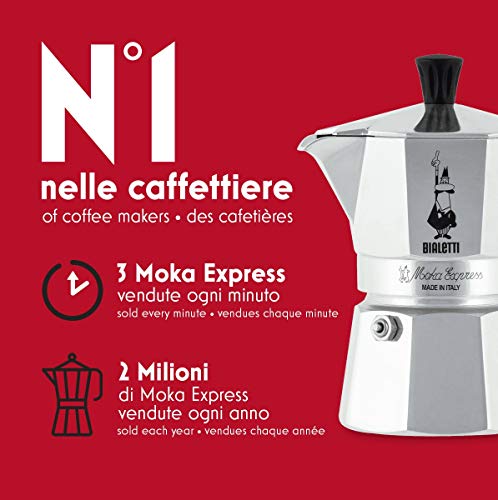 Bialetti Moka Express Cafetera Italiana Espresso, 2 Tazas, Aluminio, Plateado