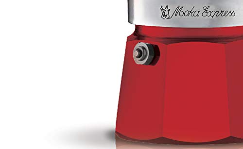 Bialetti Moka Express Red Cafetera Italiana Espresso, 3 Tazas, Aluminio, Rojo