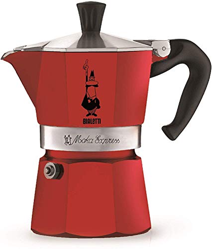 Bialetti Moka Express Red Cafetera Italiana Espresso, 3 Tazas, Aluminio, Rojo