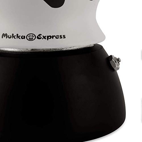 Bialetti Mukka Express Cafetera Italiana Que Permite Preparar el Capuchino exprés, 2 Tazas, Aluminio, Negro/Blanco