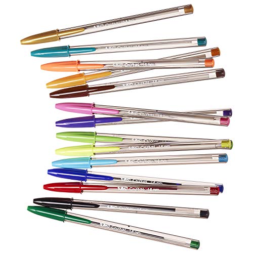 BIC Cristal Multicolour - Pack de 15 unidades, bolígrafos de punta ancha (1,6 mm), colores surtidos