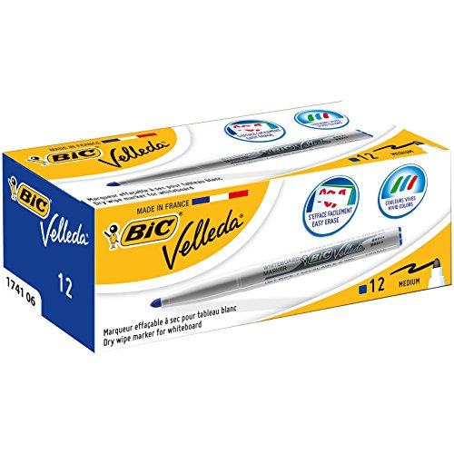 BIC Velleda 1741 Marcadores de Pizarra punta media - Azul, Caja de 12 unidades