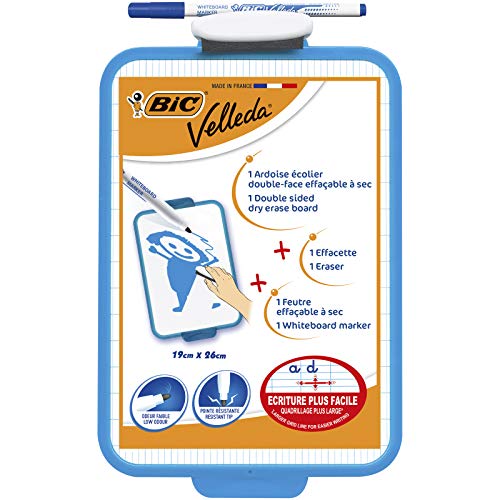 BIC Velleda Pizarra Blanca con Rotulador Azul (19 x 26 cm) – Bolsa de 1+1