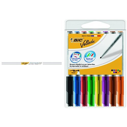 BIC Velleda - Rollo adhesivo, 1 m x 2 m + Pack de 8 rotuladores, multicolor