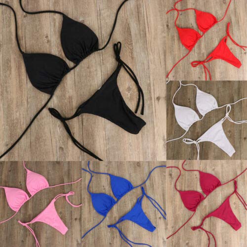 Bikini 2Pcs Sexy Women Summer Swimwear Bikini Set Bra Tie Side G-String Thong Beach Triangle Suit Swimsuit Bathing Suit Swimming Suit L Black