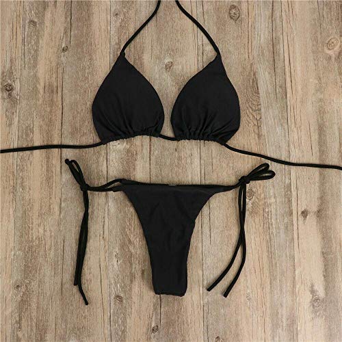 Bikini 2Pcs Sexy Women Summer Swimwear Bikini Set Bra Tie Side G-String Thong Beach Triangle Suit Swimsuit Bathing Suit Swimming Suit L Black