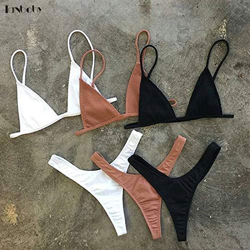 Bikini Trajes De Baño para Niñas Bikini Copa Pequeña + Estilo De Corte Alto Biquini De Playa Sólido Negro/Blanco Micro Trajes De Baño Tanga Bikinis L Showcolor