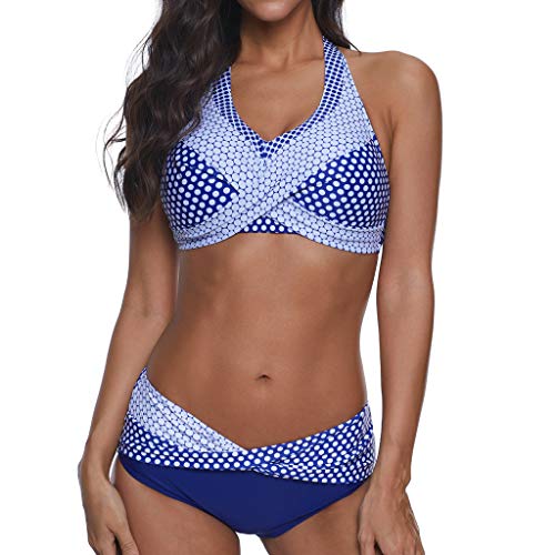 Bikinis Mujer 2019 Push up Sexy de Lunares de Playa Conjunto de Traje de BañO Estampado Bohemio BañAdores con Relleno Sujetador Tops y Braguitas Ropa de Playa vikinis riou (Azul, S)