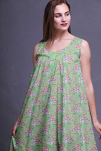 Bimba Floral Verde Menta y Lavanda Anemone Flor Azul Media Pantorrilla Ropa de Dormir de Las señoras Impreso algodón sin Mangas Vestido de la Noche del Vestido de Maxi XX-Large