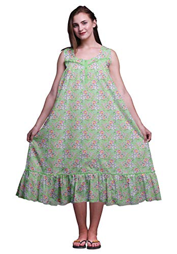 Bimba Floral Verde Menta y Lavanda Anemone Flor Azul Media Pantorrilla Ropa de Dormir de Las señoras Impreso algodón sin Mangas Vestido de la Noche del Vestido de Maxi XX-Large