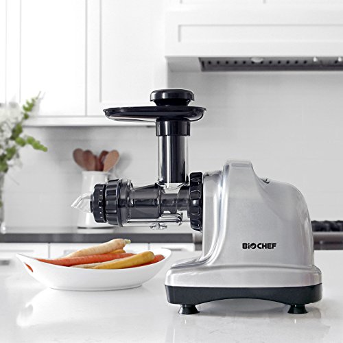 BioChef Axis Cold Press Juicer - Extractor de zumo horizontal, Procesador de alimentos, BPA Free y Silencioso. 20 Años de Garantía (Plata)