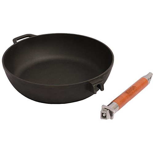 Biol Sartén de hierro fundido con mango desmontable de madera extraíble 24 cm Negro