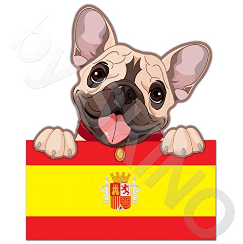 Biomar Labs® Pegatina Adhesivo Perro Cachorro French Bulldog Frances Bandera España Spain Flag Vinilo para Coche B 238