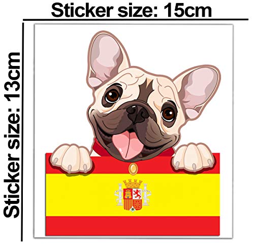 Biomar Labs® Pegatina Adhesivo Perro Cachorro French Bulldog Frances Bandera España Spain Flag Vinilo para Coche B 238