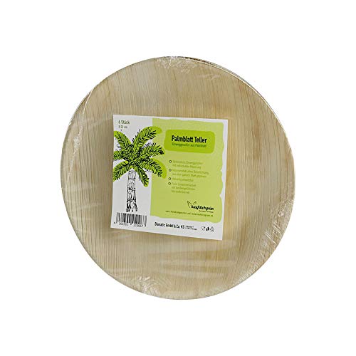 Bionatic Spain Plato de Hoja de Palmera biologico, ecologico y sostenible. Ideal para Fiestas, Catering, picinic, Camping, Bodas, barbacoas y Eventos (23 cm Ø. 25 Unidades)