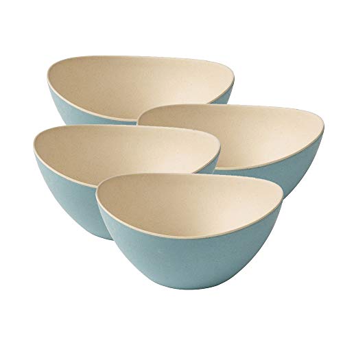 BIOZOYG 4 tazónes de Cereales Coloridos Hechos de bambú I ensaladera Reutilizables, respetuosos con el Medio Ambiente, sin BPA I tazón Conjunto Ovalado de 14 x 15,5 cm Natural Blanco Azul