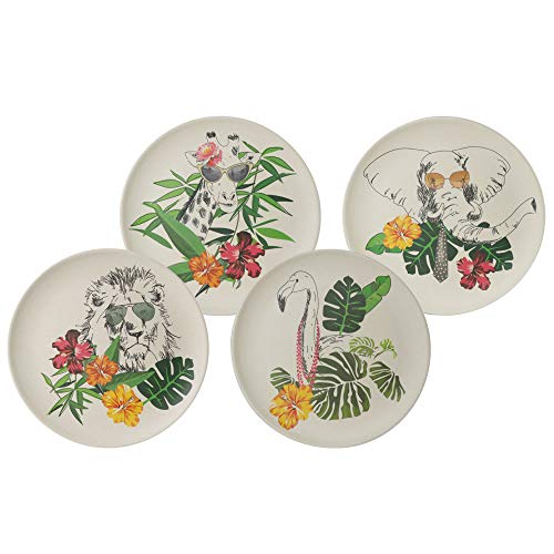 BIOZOYG Set Platos Planos bambú orgánico con Motivo Jungla I Set 4to Platos Redondos Ø20 cm I VajillaMelaminaEcológica de bambú Set Camping Platos Melaminade bambú Plato Colorido para Pastel