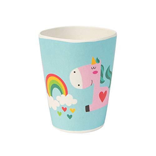 BIOZOYG Set vajilla Infantil de bambú sin bpa 5 Piezas I Motivo Unicornio I Servicio de Mesa cubertería para niños Tazón Vaso de Beber Plato para niños I Reciclaje de Material Natural