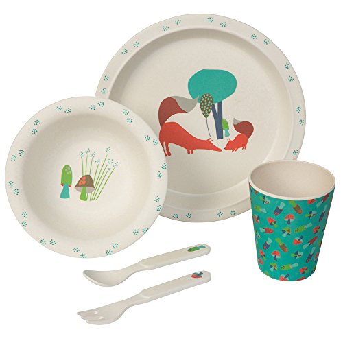 BIOZOYG Set vajilla Infantil de bambú sin bpa 5 Piezas I Motivo Zorro I Servicio de Mesa cubertería para niños Tazón Vaso de Beber Plato para niños I Reciclaje de Material Natural