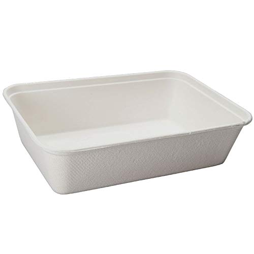 BIOZOYG Tazón Rectangular orgánico desechable de bagazo caña de azúcar vajilla Biodegradable I Caja menú sin Dividir desechable compostables 500 ml I 125 Cajas rectangulares 12x17 cm Blanco