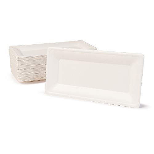 BIOZOYG vajilla desechable de caña de azúcar compostables I 50 Pieza Plato de Fiesta Rectangular 26 x 13 cm Blanco I Plato biodegradables de caña de azúcar para Aperitivos entradas antipasto Steak