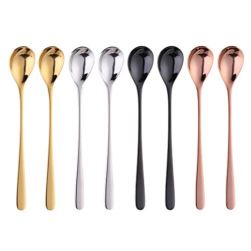 Bisda 8 Piezas Ice Tea Spoons Acero Inoxidable Long Handle Bar Mezclando Agitación Cuchara para Helado Smoothie Cocktail