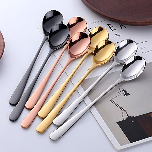 Bisda 8 Piezas Ice Tea Spoons Acero Inoxidable Long Handle Bar Mezclando Agitación Cuchara para Helado Smoothie Cocktail