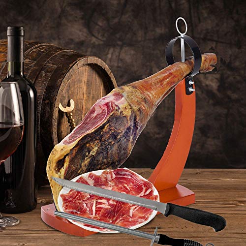 BlendNature Jamonero Tabla Soporte Gondola + Cuchillo de Corte + Chaira + Cubre Jamon + Economico