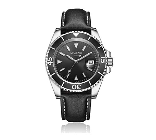 Blenheim London® Reloj Navegador Luminoso de Hombre, Cristal de Zafiro, Resistente al Agua, Esfera Negra.