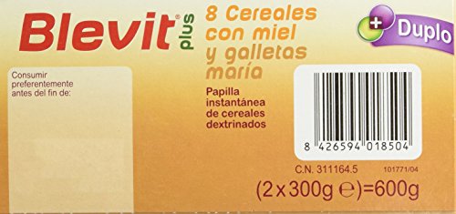 Blevit Plus Duplo 8 Cereales con Miel y Galletas María, 1 unidad 600 gr. A  partir de los 5 meses.