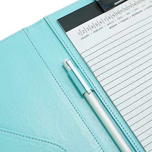 Bloc de notas,Carpeta A4, Carpeta Con Pinza Clip, Carpeta Piel, Portapapeles Para Carta Estándar de Papel A4, Portafolios de cuero sintético con bolsillo interior (Pale Turquoise)