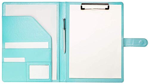 Bloc de notas,Carpeta A4, Carpeta Con Pinza Clip, Carpeta Piel, Portapapeles Para Carta Estándar de Papel A4, Portafolios de cuero sintético con bolsillo interior (Pale Turquoise)