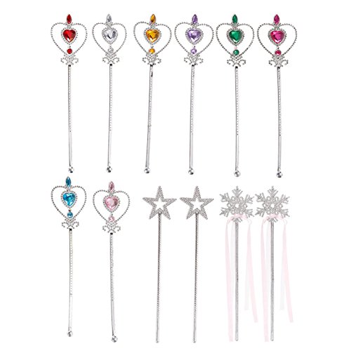 Blue Panda 12-Pack Fairy Princess Wands - 8 cetros, 4 varitas, Princesa Favors, varitas mágicas de plástico para niñas, bisutería Infantil, Accesorios de Disfraces, diseños Surtidos y Colores