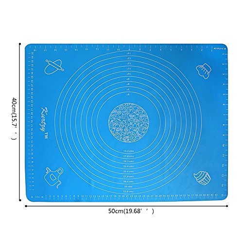 (Blue) - Silicone Baking Bakeware Cooking Mat - 40cm x 50cm Extra Large Professional Blue Kitchen Mat with Measuring Guide Pastry Board Reusable Non-Stick Silicone Baking Mat for Pastry Rolling