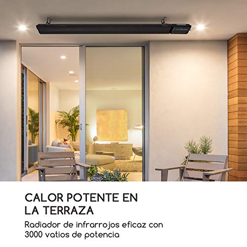 blumfeldt Cosmic Beam Plus - Radiador infrarrojo, Calefactor de Exteriores, Estufa, Mando a Distancia, Material de Montaje en la Pared, Modo Eco, Sistema de protección IP44, 3000 W, Negro