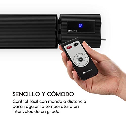 blumfeldt Cosmic Beam Plus - Radiador infrarrojo, Calefactor de Exteriores, Estufa, Mando a Distancia, Material de Montaje en la Pared, Modo Eco, Sistema de protección IP44, 3000 W, Negro