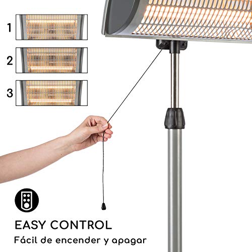 Blumfeldt Heat Guard Focus - Calefactor para la terraza, Radiador infrarrojo, IR ComfortHeat, 1000 o 2000 W, Fácil Uso, Halógeno, Altura Regulable, para Exteriores, Carcasa de Aluminio, Gris