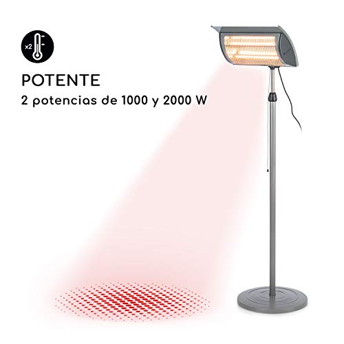 Blumfeldt Heat Guard Focus - Calefactor para la terraza, Radiador infrarrojo, IR ComfortHeat, 1000 o 2000 W, Fácil Uso, Halógeno, Altura Regulable, para Exteriores, Carcasa de Aluminio, Gris