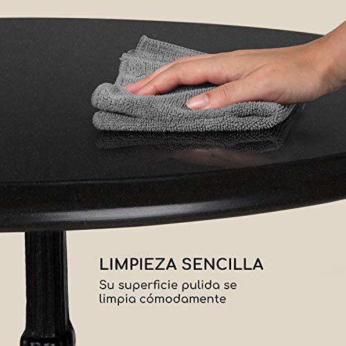 Blumfeldt Patras BK - Mesa de Bistró, Mesa de Bar, 60 cm de diámetro, Superficie de Granito Pulido, Impermeable, Pie de Hierro Fundido, Trípode, Decoración Floral, Diseño Retro, Negro