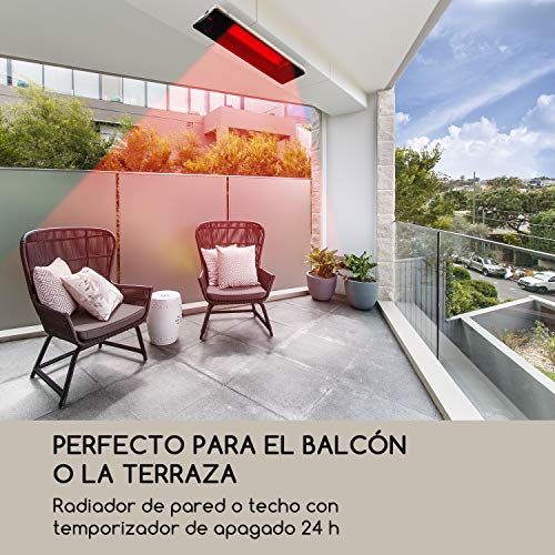 Blumfeldt Phantom - Radiador de Exterior, Calentador Radiante, Calor infrarrojo, Potencia 2 Niveles, Sistema IR-ComfortHeat, Temporizador de Apagado, Vidrio Schott, Aluminio