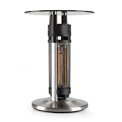 blumfeldt Primal Heat - Mesa de bistró con calefacción, Infrarrojos, Protección IP44, Tablero de Cristal, 3 sensores de aproximación, Iluminación LED, Exterior, Altura de 65 cm, 1200 W, Plateado