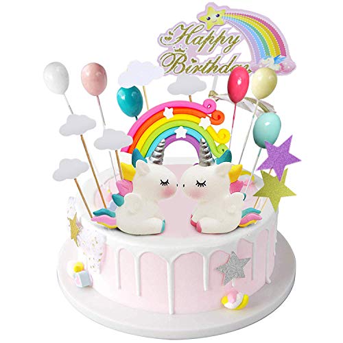 BluVast Cake Topper Unicornio, Decoraciones de Pasteles cumpleaños 29 Piezas para la Fiesta de la Fiesta de Bienvenida al bebé cumpleaños niñas Niños