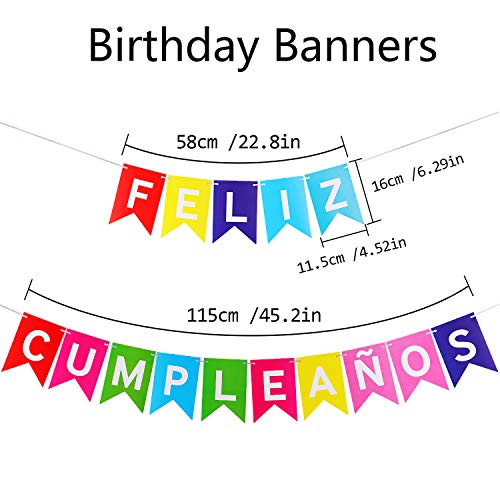 Boao Pancarta de Feliz Cumpleaños Guirnalda de Banderines de Cumpleaños Decoración para Fiesta de Cumpleaños Tema Mexicana (Colorido)