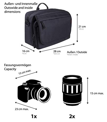 Bodyguard SLR Messenger Bag Photo Bag SLR para cámaras DSLR y accesorios, bolso negro - acolchado con bandolera y muchos compartimentos para 2-3 lentes y más.