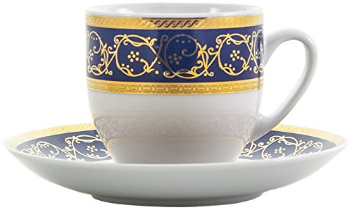 Bohemia Saphyr Greca Taza Y Plato de Café, Porcelana, Azul, 12x12x5 cm