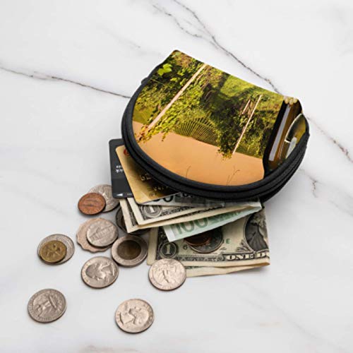 Bolsa de Monedas con Cremallera Llavero Botella y Copa de Vino Y los viñedos de los Soles Bolsa de Monedas para Damas Bolsa de Monedas con Cremallera Mini Bolsas de Maquillaje cosmético para Mujeres