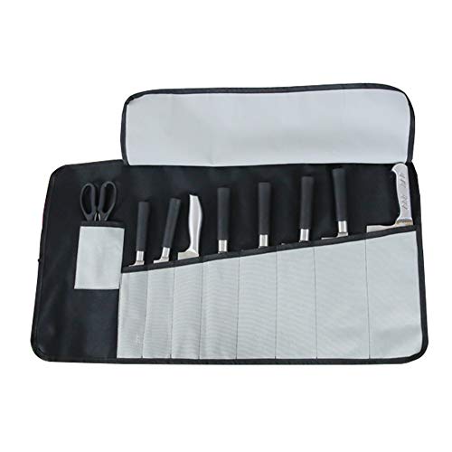 Bolsa de Rollo de Cuchillos para Cocinero – elaborada con Tela Oxford Ideal para Viajes, Bolsa de Almacenamiento con 9 Ranuras, Chef Pro o Estudiantes culinarios para Hombres y Mujeres HGJ17-G